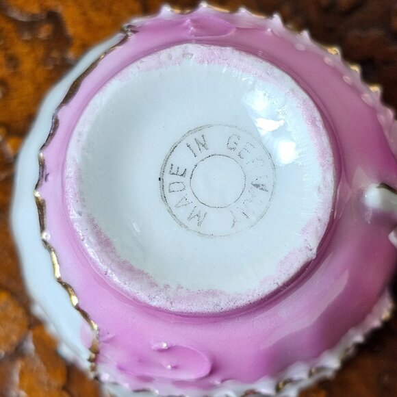Antique Germany China "Forget Me Not" Pink Porcelain Teacup Saucer Demitasse - Picture 9 of 13